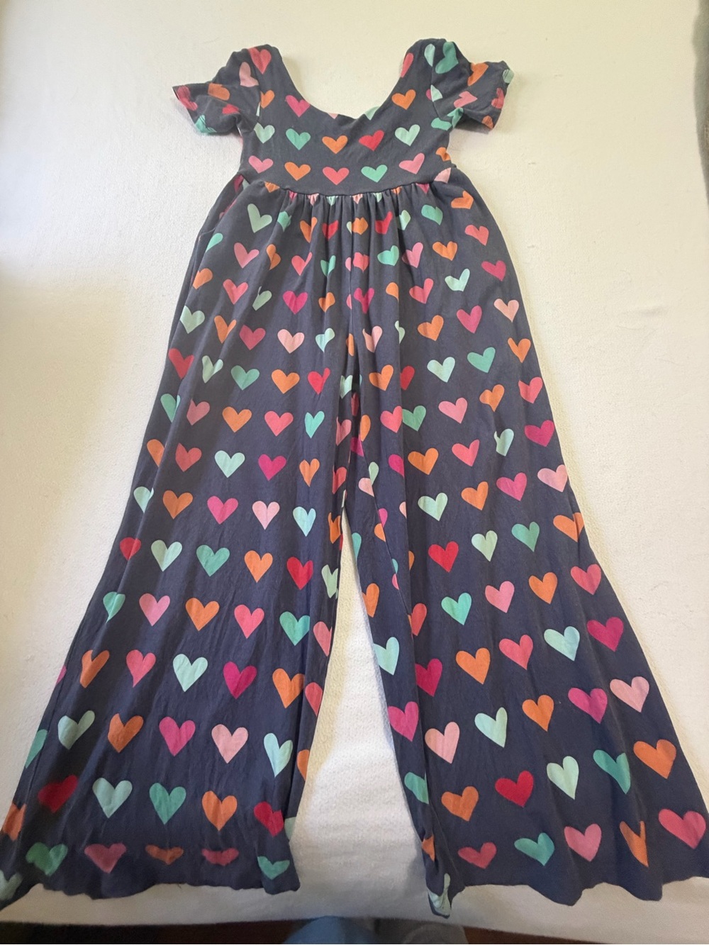 Girls Navy Heart-Print Jumpsuit - Multi-Color Hearts